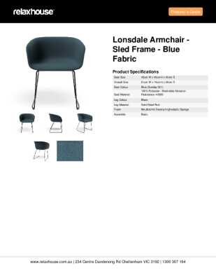 Tear Sheet: Lonsdale Armchair - Sled Frame - Blue Fabric