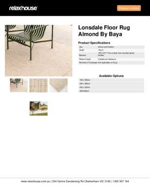 Tear Sheet: Lonsdale Floor Rug Almond by Baya