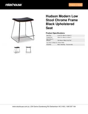 Tear Sheet: Hudson Modern Low Stool Chrome Frame Black Upholstered Seat