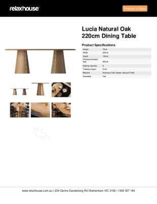Tear Sheet: Lucia Natural Oak 220cm Dining Table 