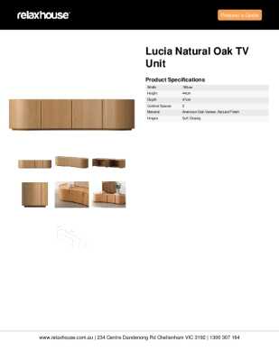 Tear Sheet: Lucia Natural Oak TV Unit