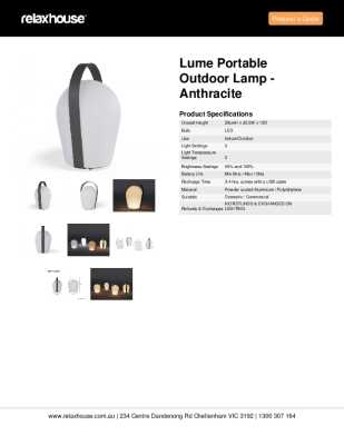 Tear Sheet: Lume Portable Outdoor Lamp - Anthracite