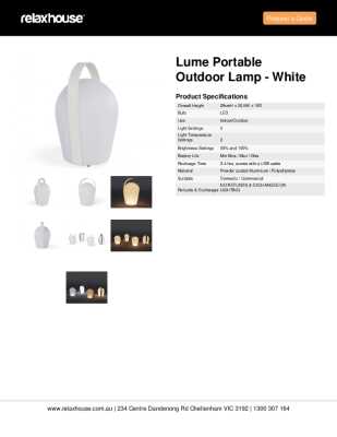 Tear Sheet: Lume Portable Outdoor Lamp - White