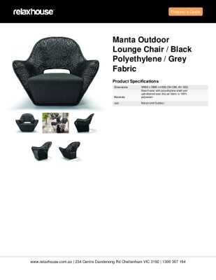 Tear Sheet: Manta Outdoor Lounge Chair / Black Polyethylene / Grey Fabric