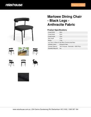 Tear Sheet: Marlowe Dining Chair - Black Legs - Anthracite Fabric 