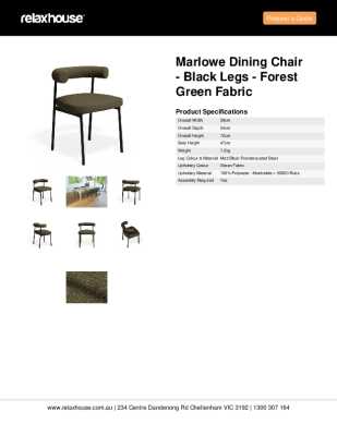 Tear Sheet: Marlowe Dining Chair - Black Legs - Forest Green Fabric 