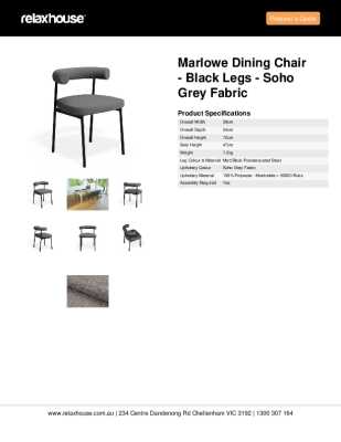 Tear Sheet: Marlowe Dining Chair - Black Legs - Soho Grey Fabric 