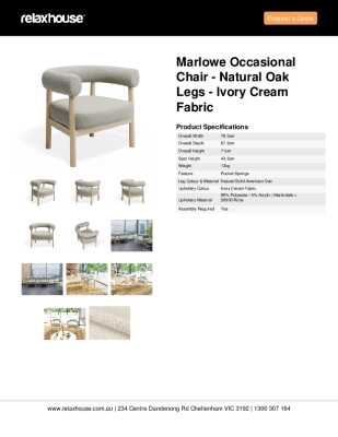 Tear Sheet: Marlowe Occasional Chair - Natural Oak Legs - Ivory Cream Fabric