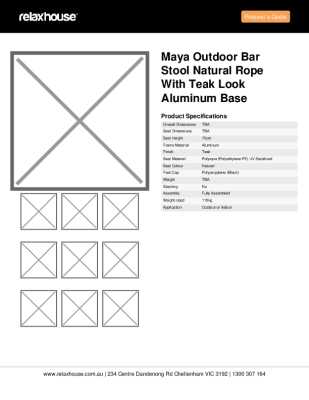 Tear Sheet: Maya Outdoor Bar Stool Natural Rope with Teak Look Aluminum Base