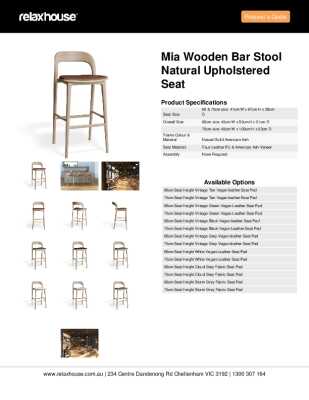 Tear Sheet: Mia Wooden Bar Stool Natural Upholstered Seat