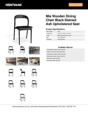 Tear Sheet: Mia Wooden Dining Chair Black Stained Ash Upholstered Seat