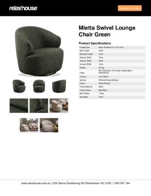 Tear Sheet: Mietta Swivel Lounge Chair Green
