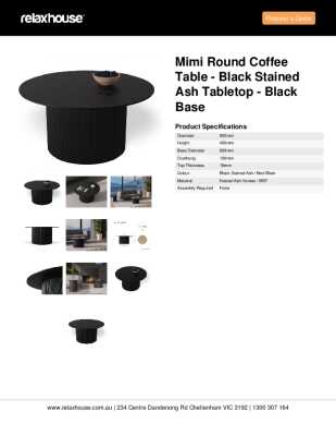 Tear Sheet: Mimi Round Coffee Table - Black Stained Ash Tabletop - Black Base