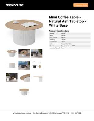 Tear Sheet: Mimi Coffee Table - Natural Ash Tabletop - White Base 