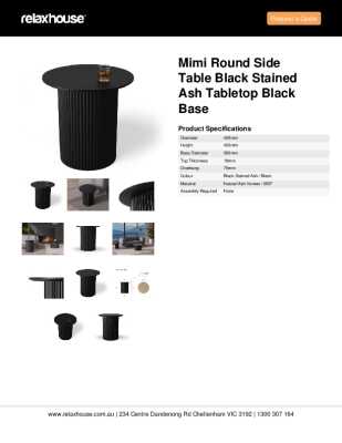 Tear Sheet: Mimi Round Side Table Black Stained Ash Tabletop Black Base
