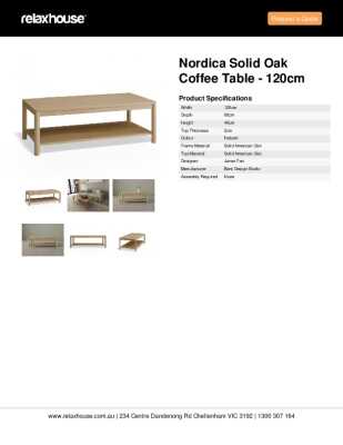 Tear Sheet: Nordica Solid Oak Coffee Table - 120cm