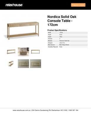 Tear Sheet: Nordica Solid Oak Console Table - 172cm