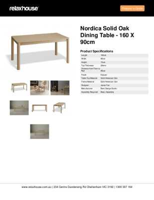 Tear Sheet: Nordica Solid Oak Dining Table - 160 x 90cm