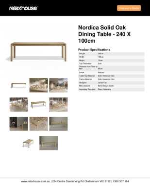 Tear Sheet: Nordica Solid Oak Dining Table - 240 x 100cm