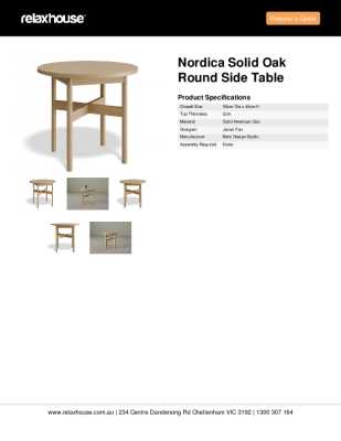 Tear Sheet: Nordica Solid Oak Round Side Table 