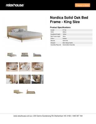 Tear Sheet: Nordica Solid Oak Bed Frame - King Size 