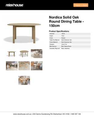 Tear Sheet: Nordica Solid Oak Round Dining Table - 150cm
