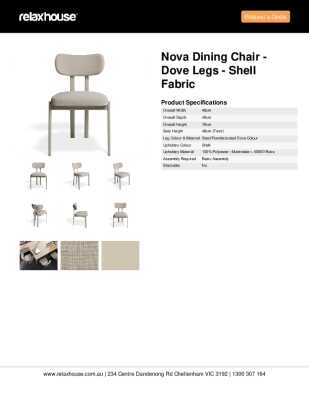 Tear Sheet: Nova Dining Chair - Dove Legs - Shell Fabric 
