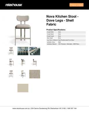 Tear Sheet: Nova Kitchen Stool - Dove Legs - Shell Fabric 