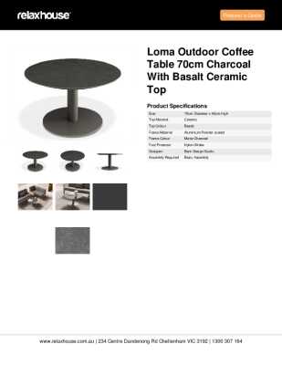 Tear Sheet: Loma Outdoor Coffee Table 70cm Charcoal with Basalt Ceramic Top