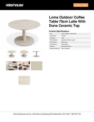 Tear Sheet: Loma Outdoor Coffee Table 70cm Latte with Dune Ceramic Top