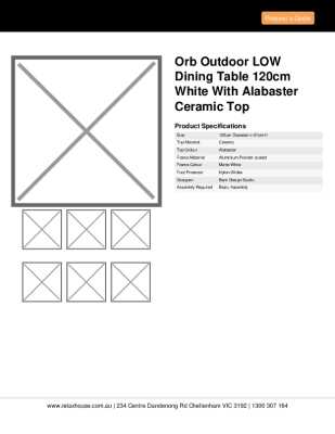 Tear Sheet: Orb Outdoor LOW Dining Table 120cm White with Alabaster Ceramic Top