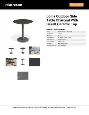 Tear Sheet: Loma Outdoor Side Table Charcoal with Basalt Ceramic Top