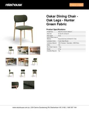 Tear Sheet: Oskar Dining Chair - Oak Legs - Hunter Green Fabric 