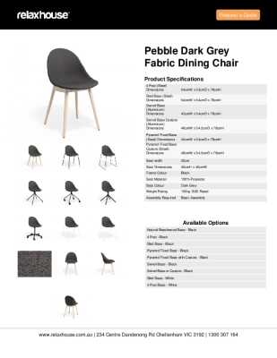 Tear Sheet: Pebble Dark Grey Fabric Dining Chair 