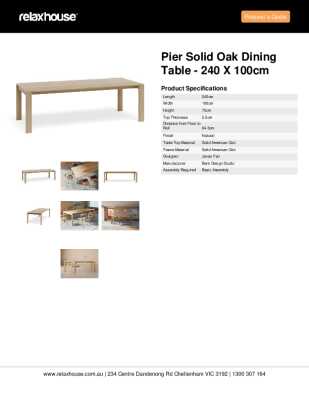 Tear Sheet: Pier Solid Oak Dining Table - 240 x 100cm