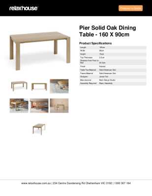Tear Sheet: Pier Solid Oak Dining Table - 160 x 90cm