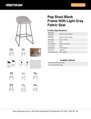 Tear Sheet: Pop Stool Black Frame with Light Grey Fabric Seat