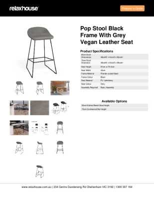 Tear Sheet: Pop Stool Black Frame with Grey Vegan Leather Seat