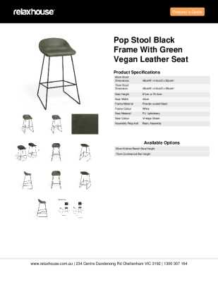 Tear Sheet: Pop Stool Black Frame with Green Vegan Leather Seat