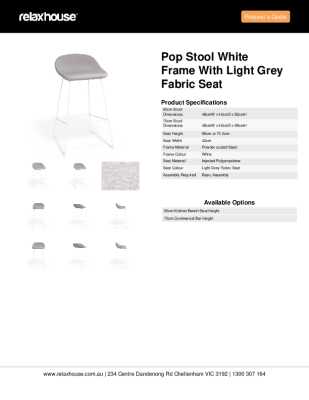 Tear Sheet: Pop Stool White Frame with Light Grey Fabric Seat