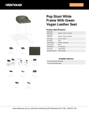 Tear Sheet: Pop Stool White Frame with Green Vegan Leather Seat