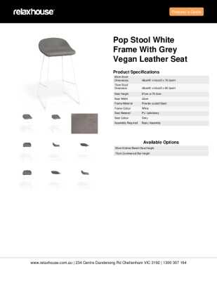 Tear Sheet: Pop Stool White Frame with Grey Vegan Leather Seat