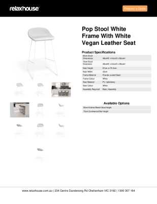 Tear Sheet: Pop Stool White Frame with White Vegan Leather Seat