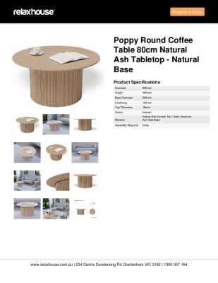 Tear Sheet: Poppy Round Coffee Table 80cm Natural Ash Tabletop - Natural Base 