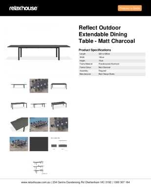Tear Sheet: Reflect Outdoor Extendable Dining Table - Matt Charcoal