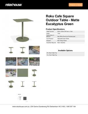 Tear Sheet: Roku Cafe Square Outdoor Table - Matte Eucalyptus Green