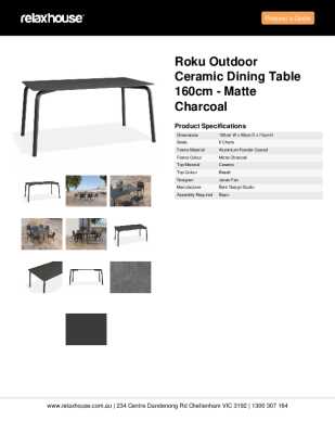 Tear Sheet: Roku Outdoor Ceramic Dining Table 160cm - Matte Charcoal