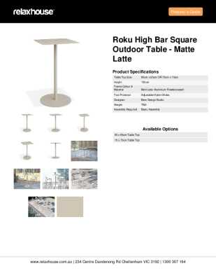 Tear Sheet: Roku High Bar Square Outdoor Table - Matte Latte