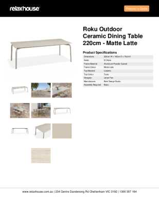 Tear Sheet: Roku Outdoor Ceramic Dining Table 220cm - Matte Latte