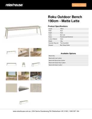 Tear Sheet: Roku Outdoor Bench 190cm - Matte Latte